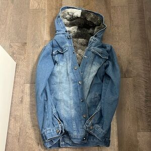 Plush faux fur denim jacket